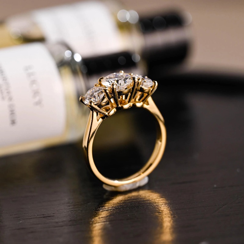 Stylish 925 Silver Moissanite Three Stone Ring, Birthday Gift